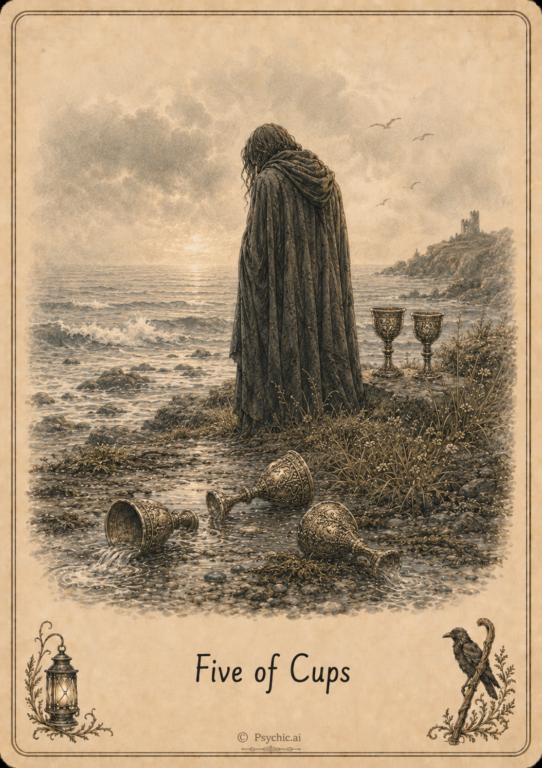 Five of Cups tarot card illustration
